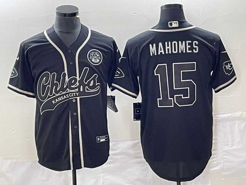 Men's Kansas City Chiefs #15 Patrick Mahomes Black Cool Base Stitched Baseball Jersey,We sell and wholesale Men's Kansas City Chiefs #15 Patrick Mahomes Black Cool Base Stitched Baseball Jersey on line form chian!